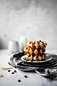 Breakfast Sugar Waffles With Chocolate Chips and Honey Drizzle0