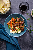 Braised beef with carrots and mashed potatoes