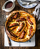 Herb and mustard toad in the hole