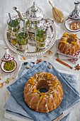 Moroccan spiced ring cake with chopped pistachios