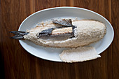 Bass in salt crust
