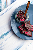 Homemade tasty chocolate on plate on table