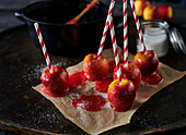 Candy apples on baking paper