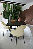 Dining room in Villa Lagomar, Lanzarote, built into a cliff