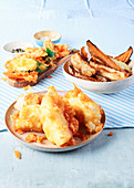 Proper fish and chips with tempura vegetables