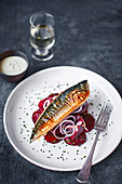 Chargrilled mackerel with sweet and sour beetroot