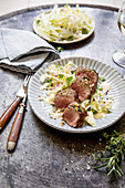 Lamb fillets with creamy cabbage salad (keto cuisine)