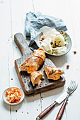 Turkey rolls with kohlrabi salad and nuts (keto cuisine)