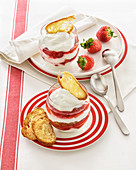 Strawberry yogurt dessert with toasted croissant