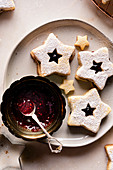 Linz gluten-free cookies with raspberry jam
