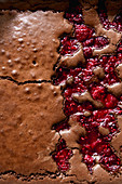 Brownies with raspberries (close up)