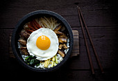 Dolsot Bibimbap with a fried egg (Korea)