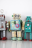 Colourful clockwork toy robots