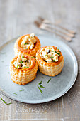 Vol au vents with guinea fowl and mushrooms