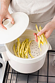 Wax beans being steamed