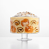 Sponge and clementine trifle with lime cream and a meringue topping
