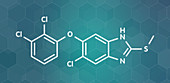 Triclabendazole anthelmintic drug molecule, illustration