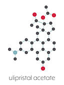 Ulipristal acetate contraceptive drug molecule, illustration