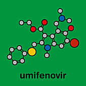 Umifenovir influenza drug molecule, illustration