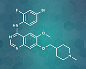 Vandetanib cancer drug molecule, illustration