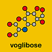 Voglibose diabetes drug molecule, illustration