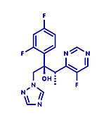 Voriconazole antifungal drug molecule, illustration