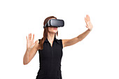 Woman using virtual reality headset