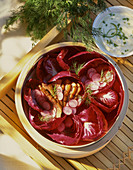 Radicchio salad with duck breast and radishes