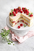 A raspberry cake with lemon curd