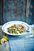 Avocado and smoked salmon spelt spaghetti