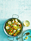 Smoked paprika paella with cod and peas