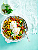 Indian chickpeas with poached eggs