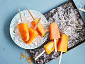 Orangen-Karotten-Popsicles auf Eis