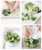 Brokkoli vorbereiten und nach dem Blanchieren abschrecken