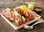 Boiled pork knuckle with root veg puree (Sweden)