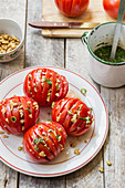Egyptian salad from tomatoes with walnuts and baladi dressing