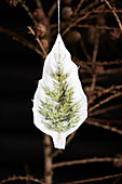 Handmade fabric decoration printed with Christmas tree