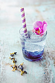 Mocktail (tonic water with butterfly pea syrup)