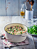 Cheese, ham and pea risotto