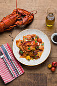 Lobster pasta, olive oil, black pepper