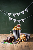 Brownies and popcorn for a Super Bowl party