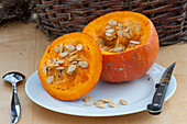 Pumpkin seeds are roasted very tasty to nibble on