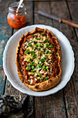 Turkish pizza with minced meat and ajvar