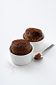Bread souffles with almond milk and cocoa beans