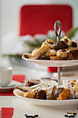 Christmas biscuits on a cake stand