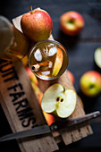 Cider with cinnamon and apple wedges
