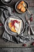 Crepes with caramelised apricots and fresh red currant