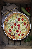 Courgette tart with cherry tomatoes