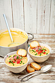Sweet potatoes and lentil cream soup