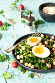 Massaged Kale and Chickpea Salad with Soft Boiled Egg